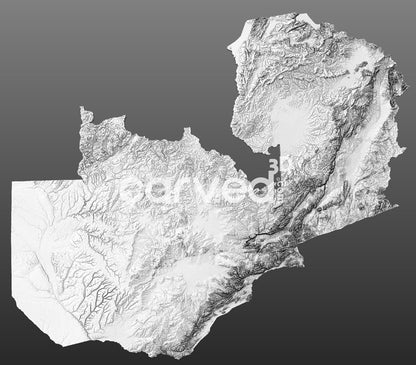 Zambia 3D Map STL High Quality topographical HD model